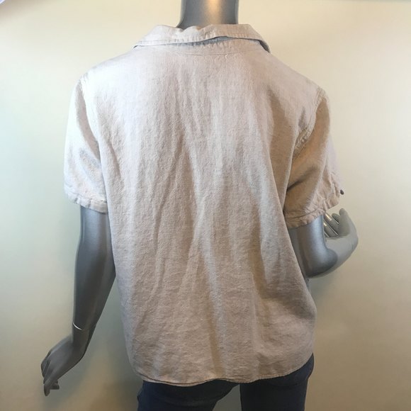 Sag Harbor Women's Large Beige Button Pocket Front Shirt Linen Blend Top - Picture 6 of 12